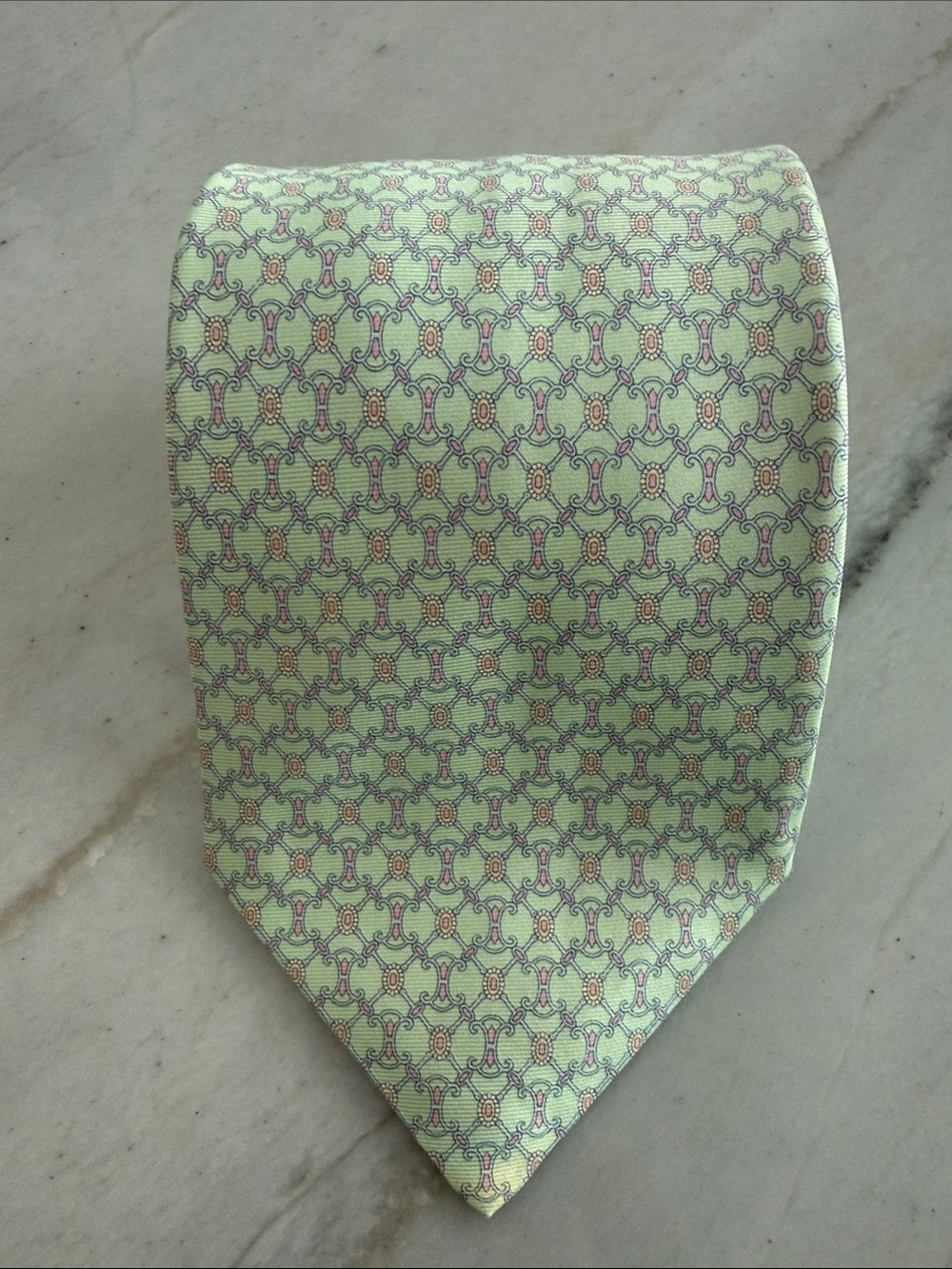 Men's Mint Green Patterned Silk Tie